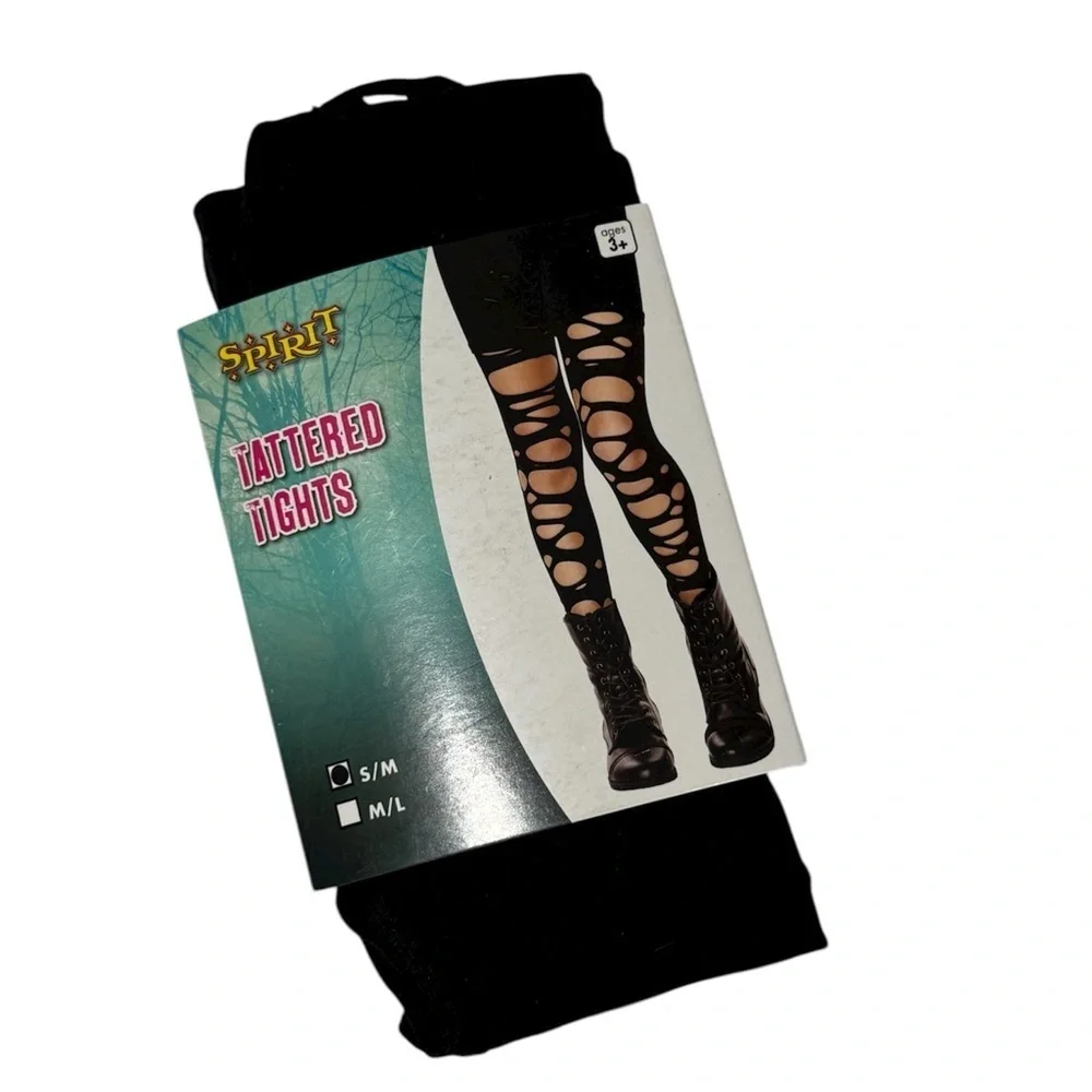 Spirit Black Tattered Tights Kids Size S/M in Blk